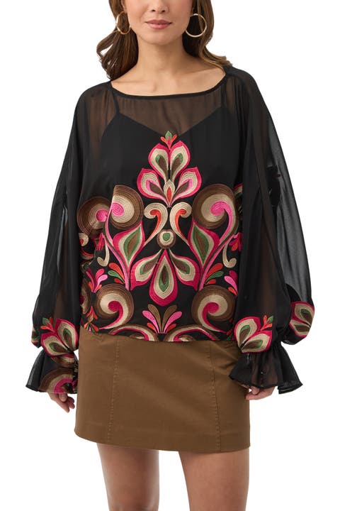 Soho Embroidered Boat Neck Top