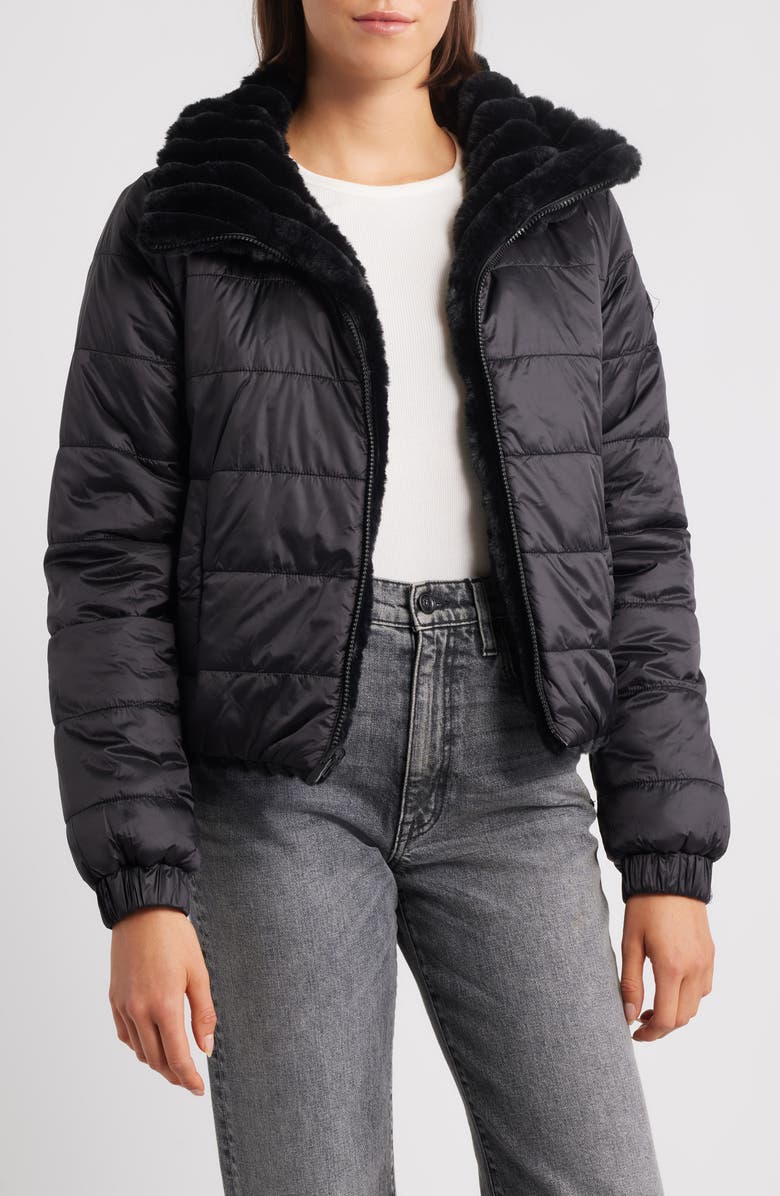 Save The Duck Elina Water Repellent Faux Fur Jacket, Alternate, color, Black