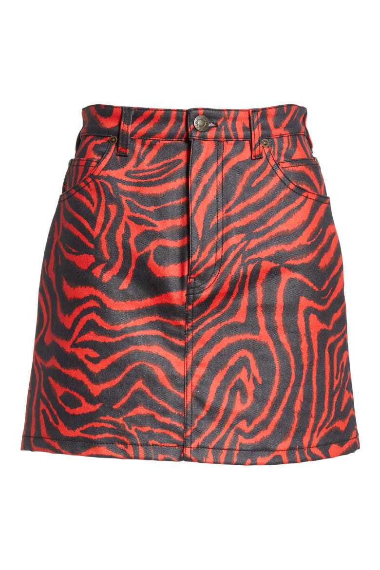 Zebra Print Denim Skirt, Alternate, color, RED ZEBRA