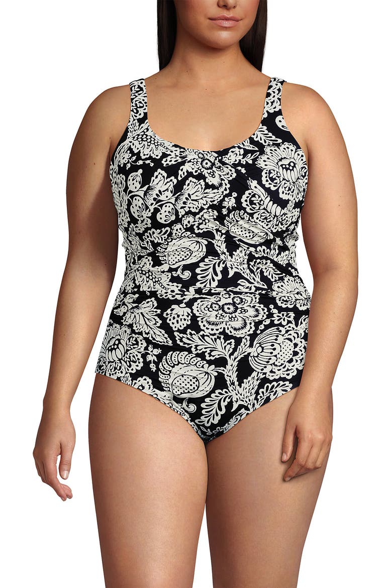 D-Cup Slender Carmela Tummy Control Chlorine Resistant Scoop Neck One Piece Swimsuit, Main, color, Floral Medley/Black