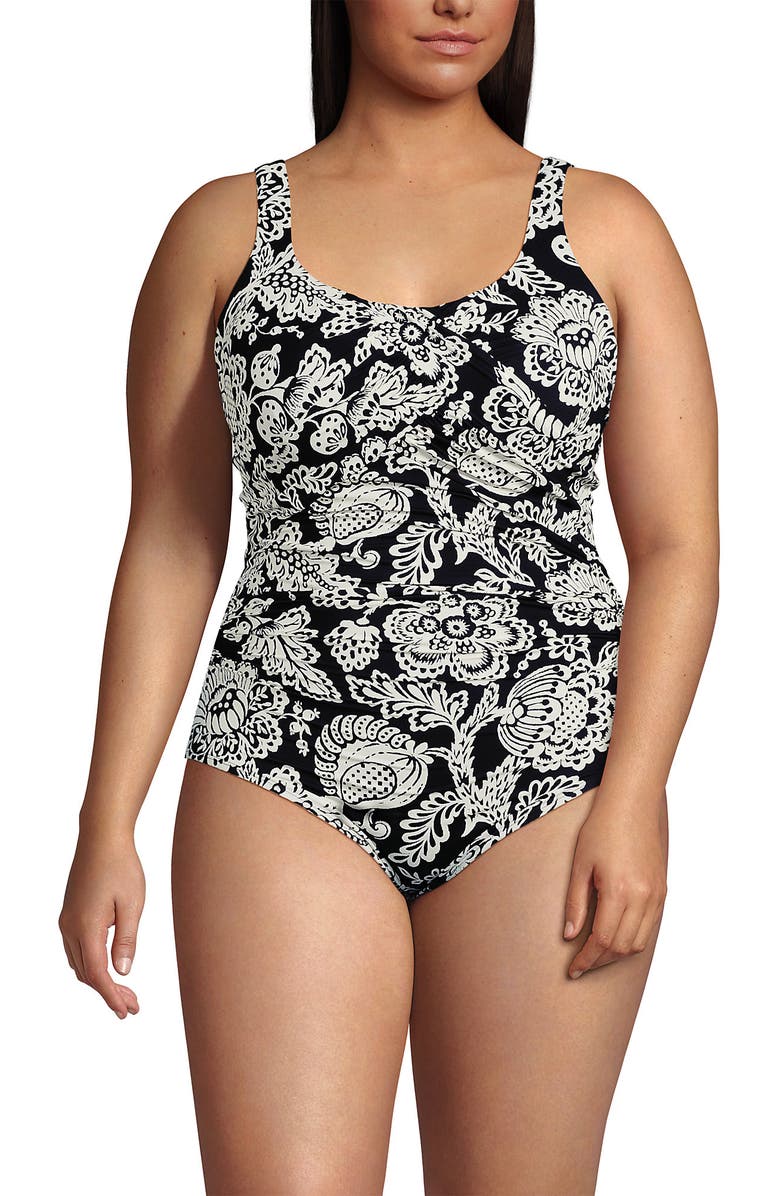 Lands' End New SlenderSuit Carmela Underwire One Piece Swimsuit, Main, color, Floral Medley/Black