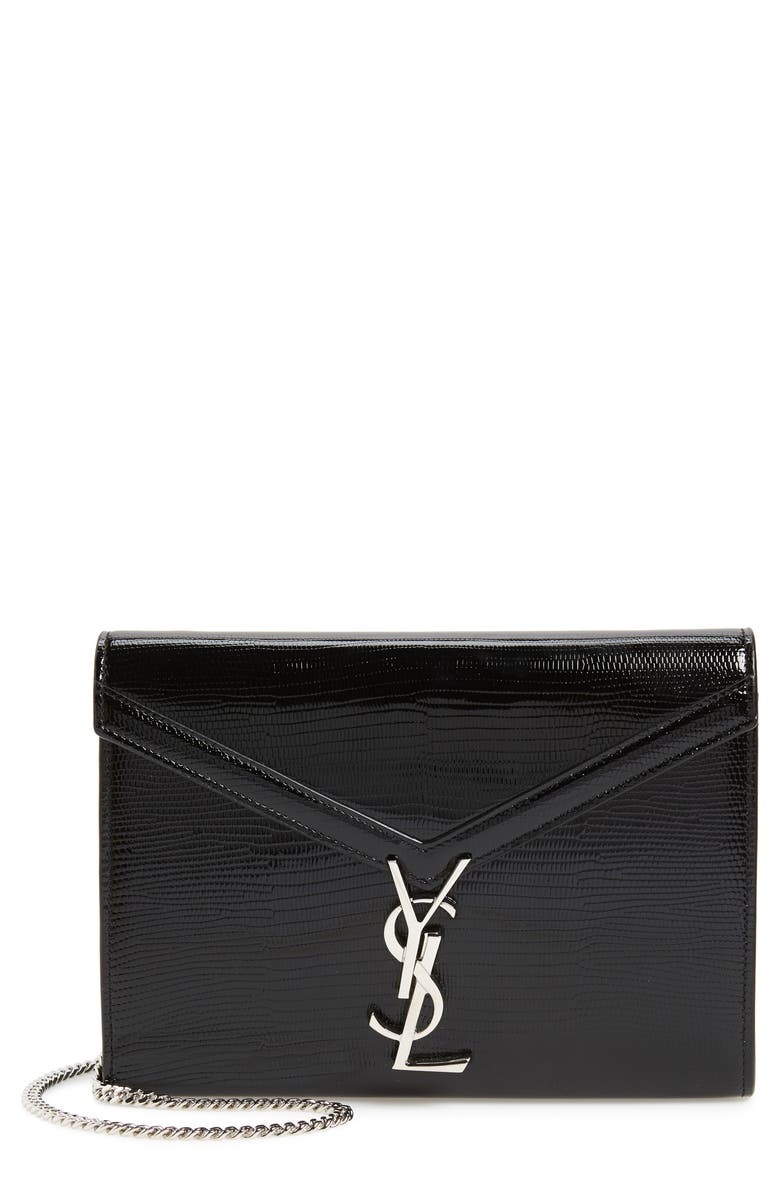 Saint Laurent Cassandra Reptile Embossed Calfskin Wallet on a Chain, Main, color,