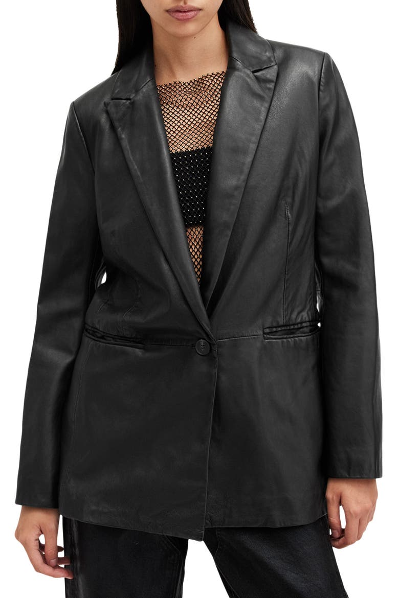 Deri Leather Blazer, Main, color, BLACK