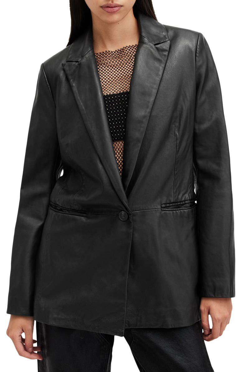 AllSaints Deri Leather Blazer, Main, color, Black