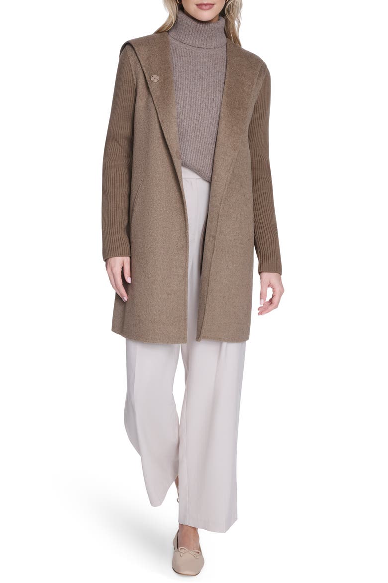 Double Face Wool Blend Hooded Coat, Alternate, color, NUTMEG