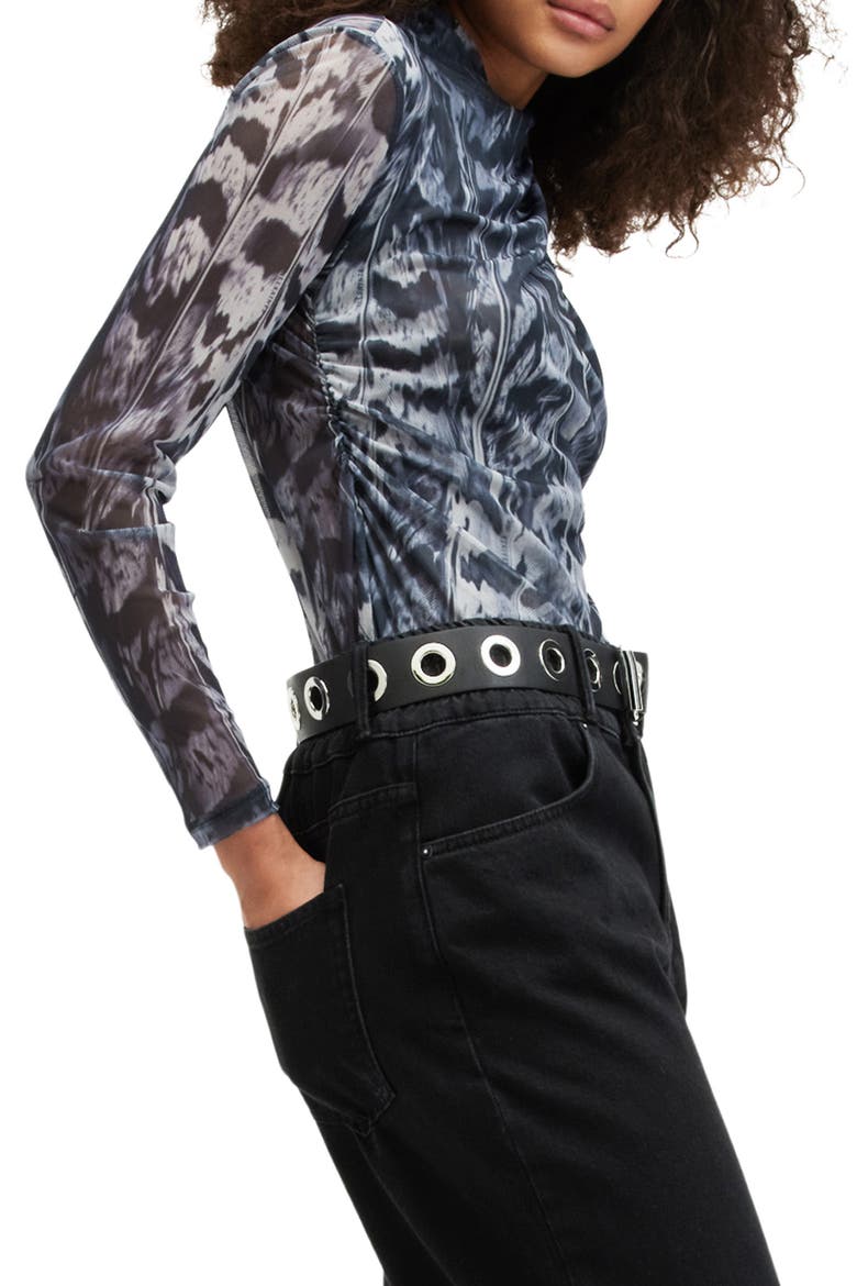 Tia Long Sleeve Mesh Top, Alternate, color, INEZ BLUE