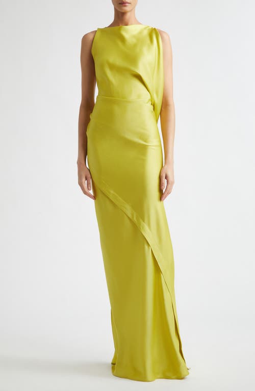 Victoria Beckham Kyra Sleeveless Draped Satin Gown in Chartreuse at Nordstrom, Size 8