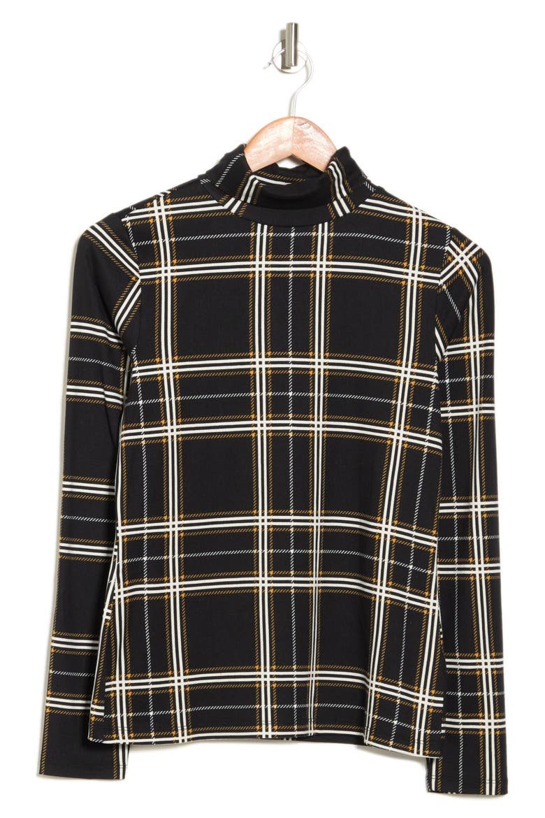 Turtleneck Long Sleeve Jersey Top, Alternate, color, BLACK PLAID