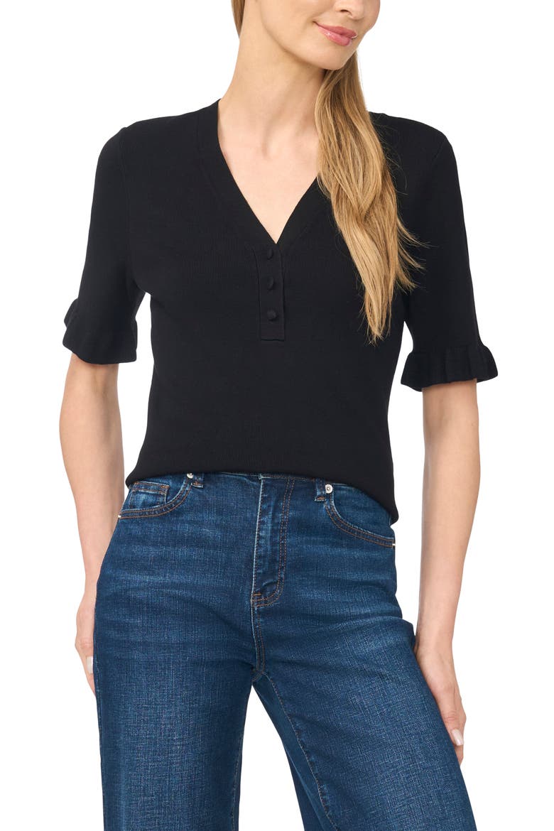 V-Neck Elbow Sleeve Sweater, Main, color, RICH BLACK