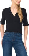 CeCe V-Neck Elbow Sleeve Sweater