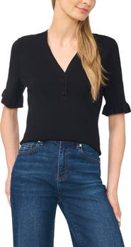 CeCe V-Neck Elbow Sleeve Sweater
