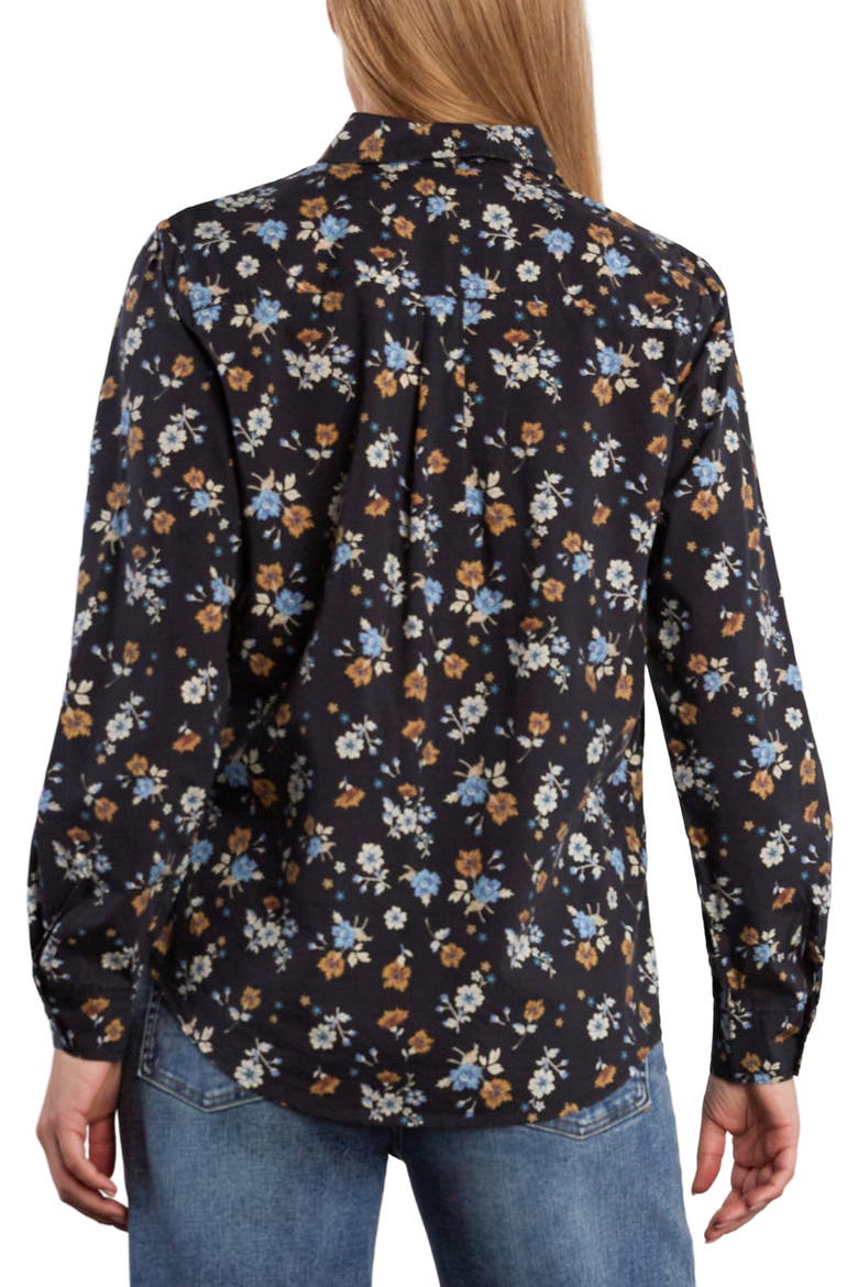 Cotton Blend Button-Up Shirt, Alternate, color, BLACK RETRO ROSE