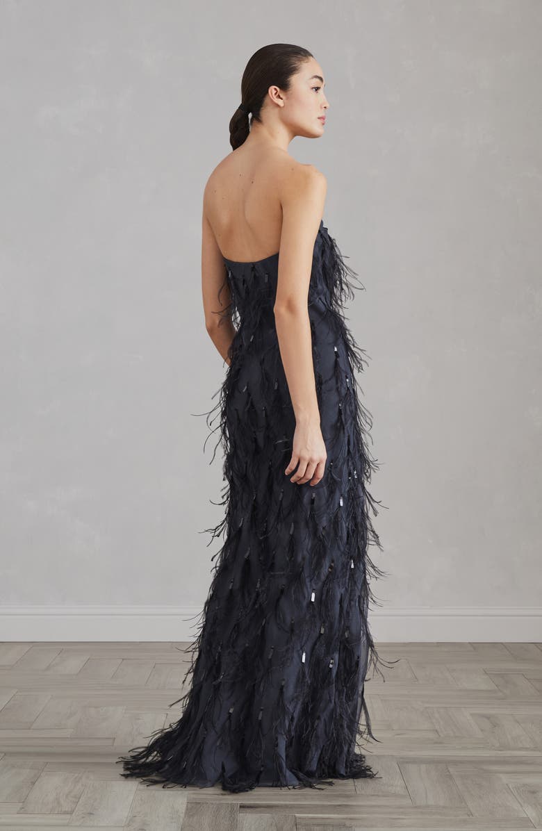 Brunello Cucinelli Crispy silk mermaid dress with dazzling feather embroidery, Alternate, color, 