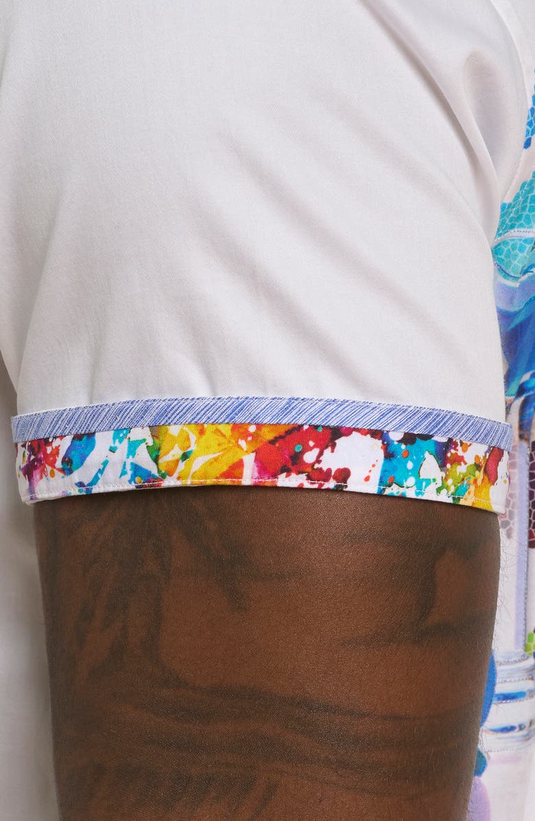 Robert Graham Splashdown Cocktail Print Short Sleeve Stretch Cotton Button-Up Shirt, Alternate, color, 