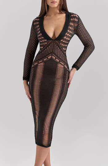 Louella Metallic Long Sleeve Body-Con Cocktail Dress