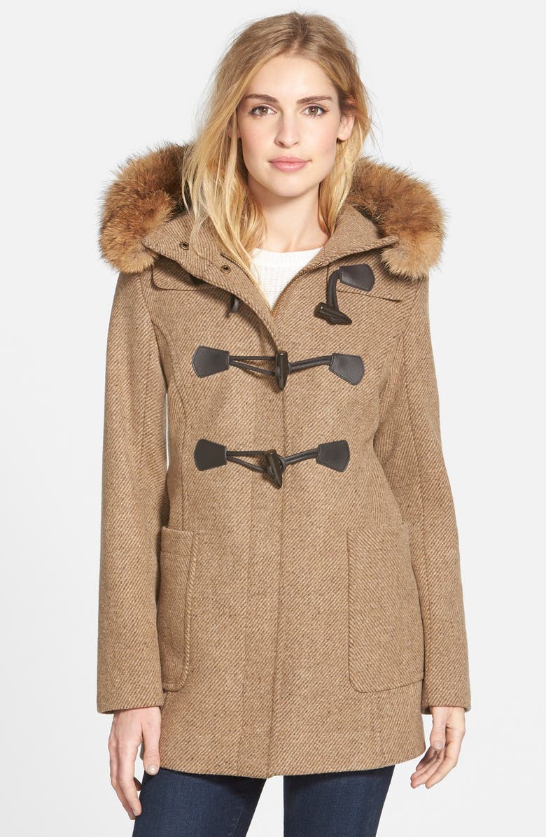 Pendleton 'Berkley' Wool Blend Twill Duffle Coat with Genuine Coyote Fur Trim, Main, color, 