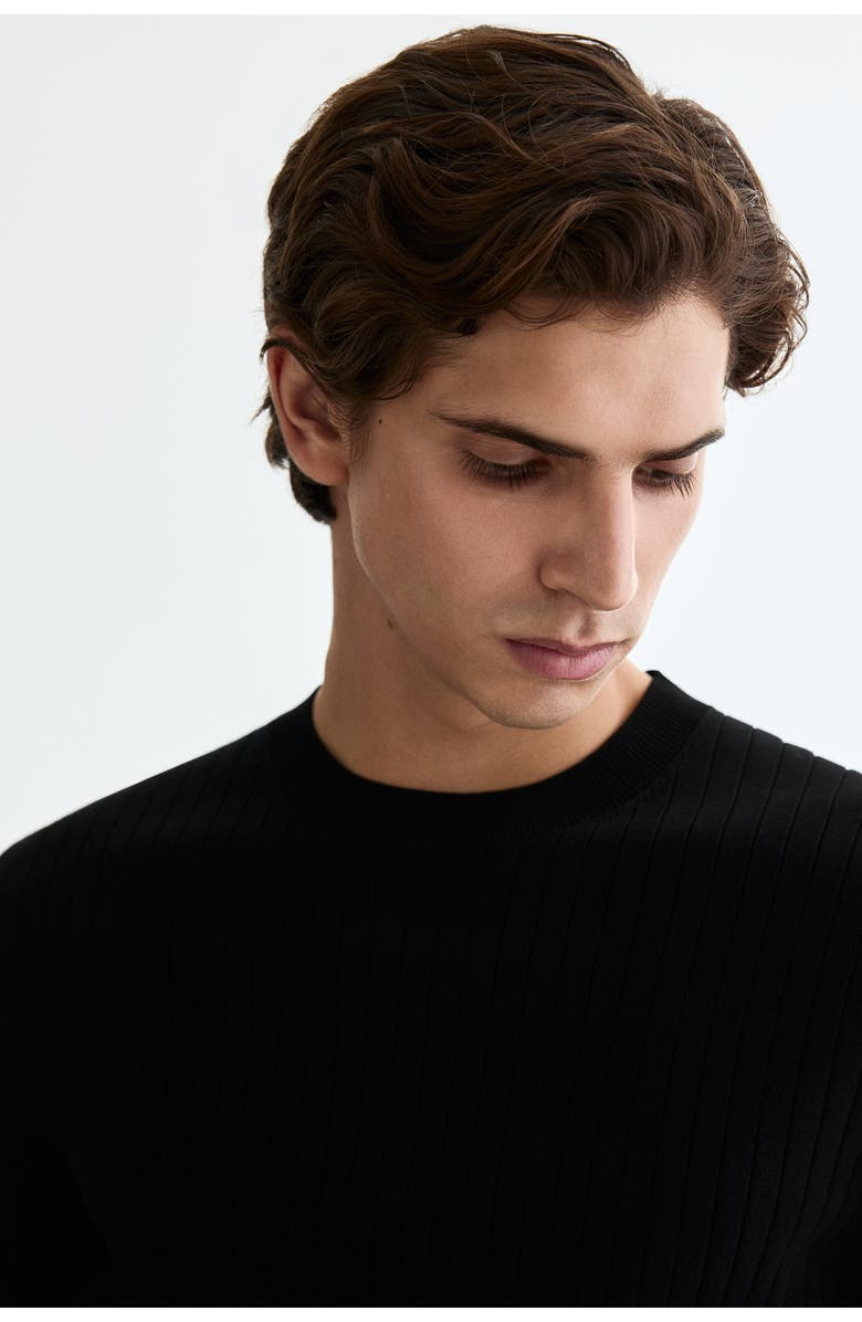 H&M Slim Fit Knitted T-shirt, Alternate, color, Black