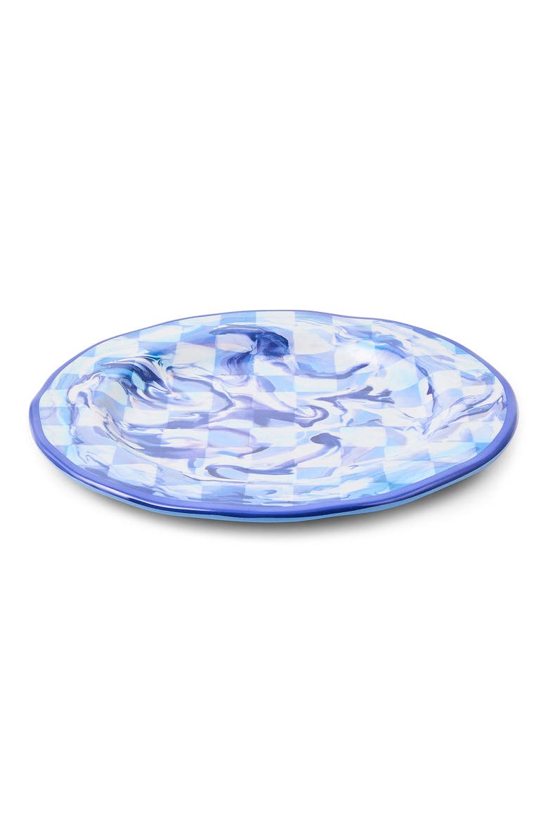 Set of 4 Blue Marble Check Melamine Dinner Plates, Alternate, color, BLUE