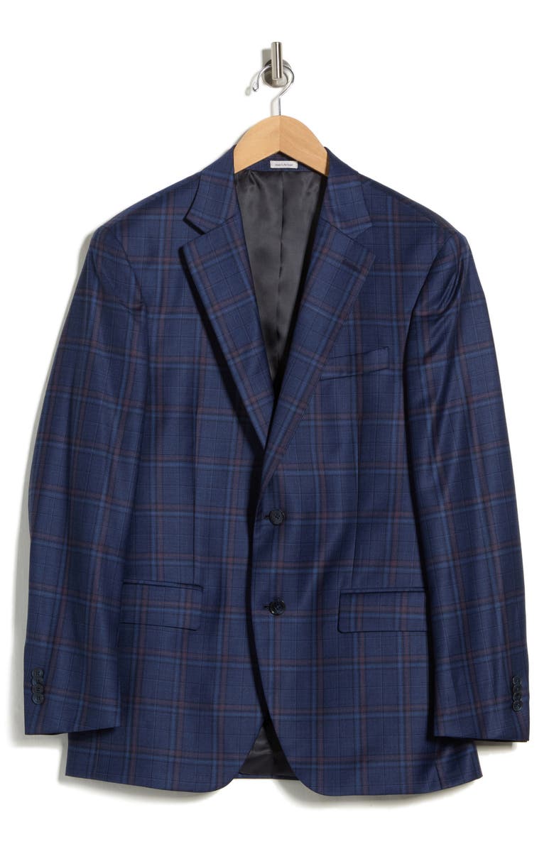 Peter Millar Navy Plaid Notch Lapel Wool Sport Coat, Alternate, color, Navy