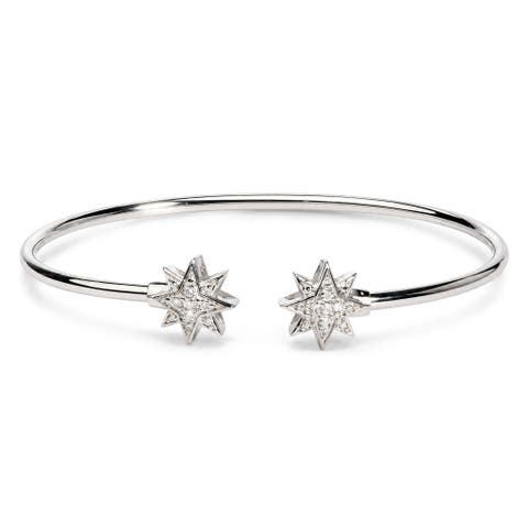 .925 Sterling Silver Diamond Accent Star Flexy Open Bangle Bracelet