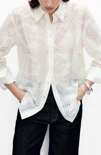 Mango Embroidered Shirt In White