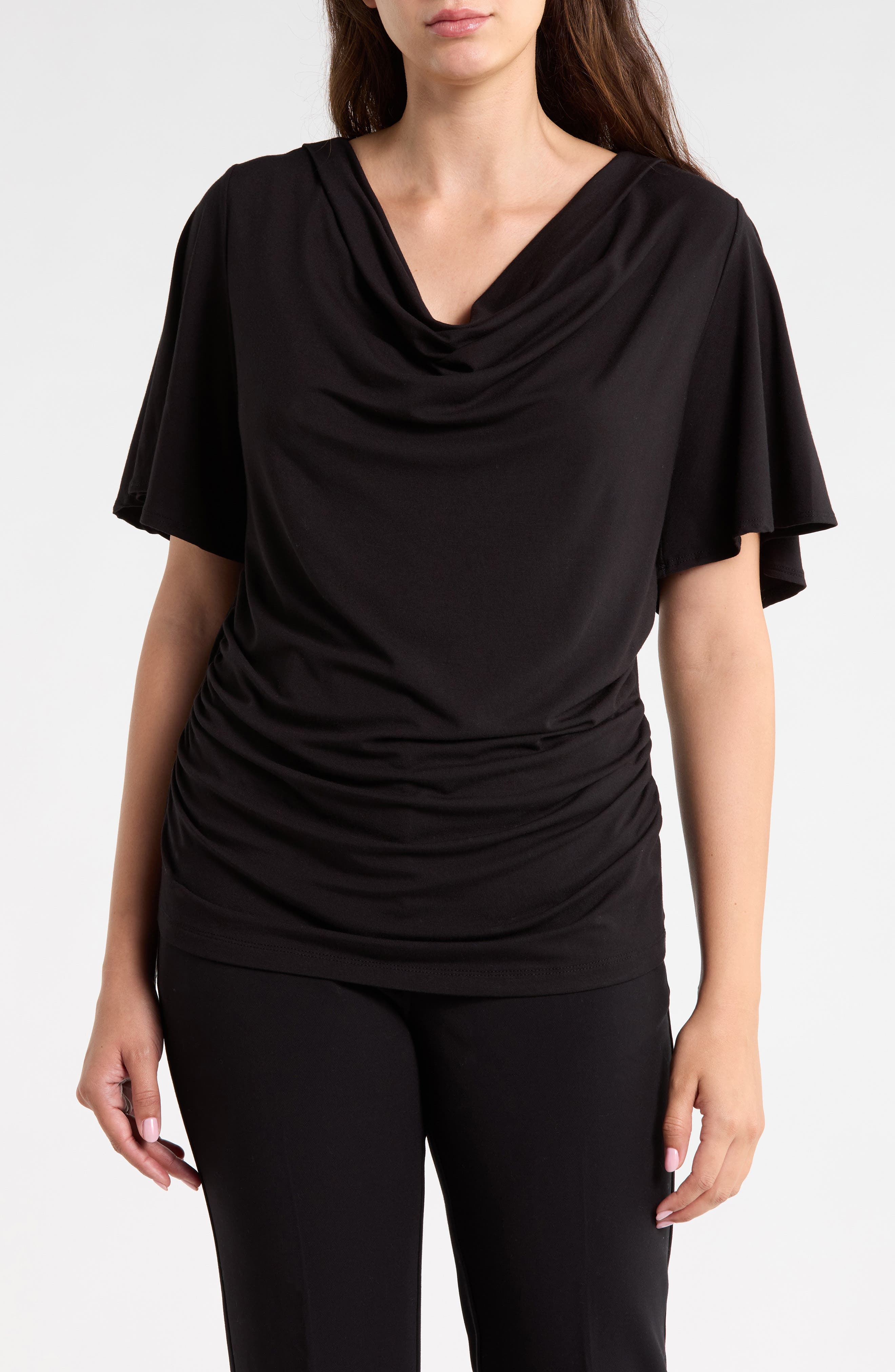 Cowl Neck Top with Flutter Sleeves