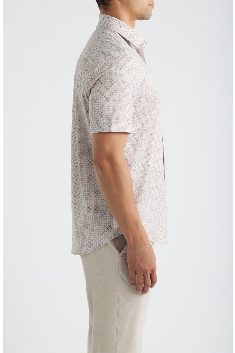 Miles OoohCotton® Geo Print Short Sleeve Button-Up Shirt, Alternate, color, SIENNA