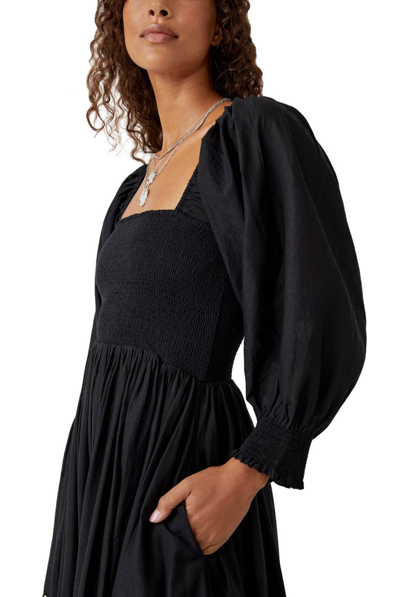 Perfect Storm Smocked Eyelet Long Sleeve Maxi Dress, Alternate, color, BLACK