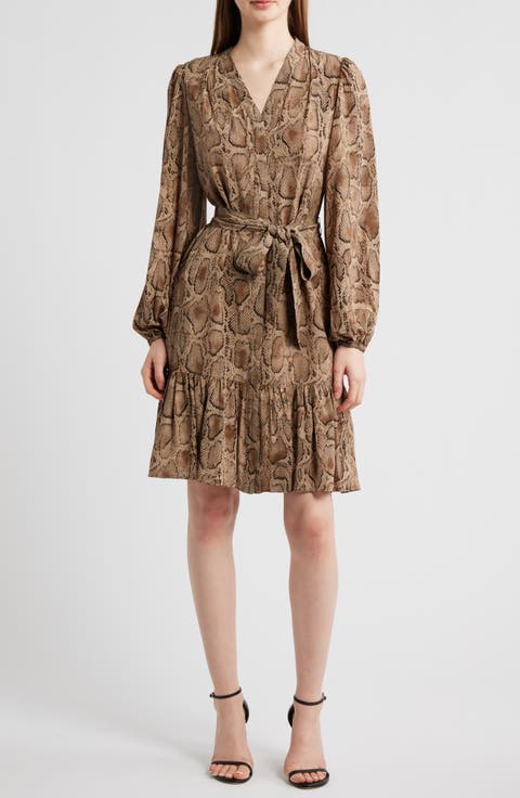 Samara Snakeskin Print Tie Waist Shirtdress