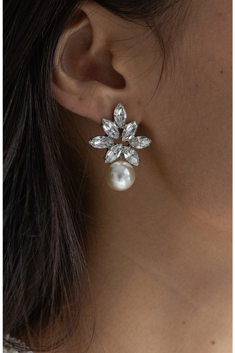 Liza Marquise Cut Crystal & Faux Pearl Drop Earrings, Alternate, color, CRYSTAL