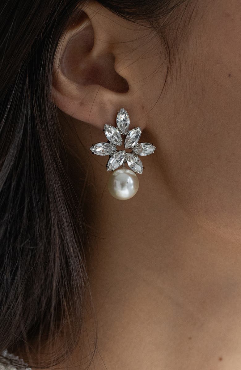 Jennifer Behr Liza Marquise Cut Crystal & Faux Pearl Drop Earrings, Alternate, color, Crystal