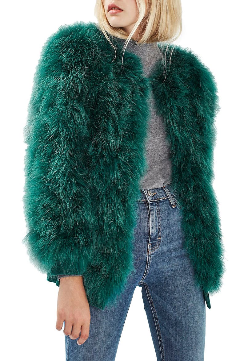 Ozzy Marabou Feather Coat, Main, color, GREEN