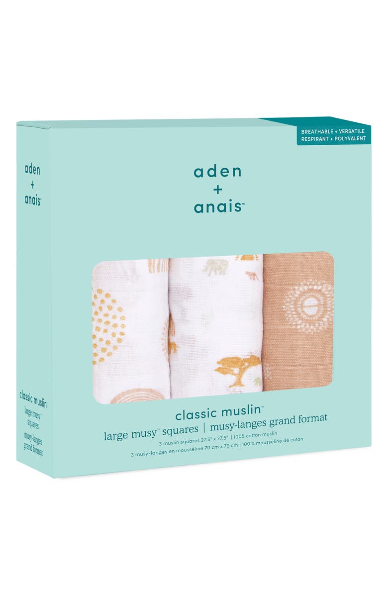 aden + anais 3-Pack Assorted Large Cotton Muslin Musy Squares, Alternate, color,