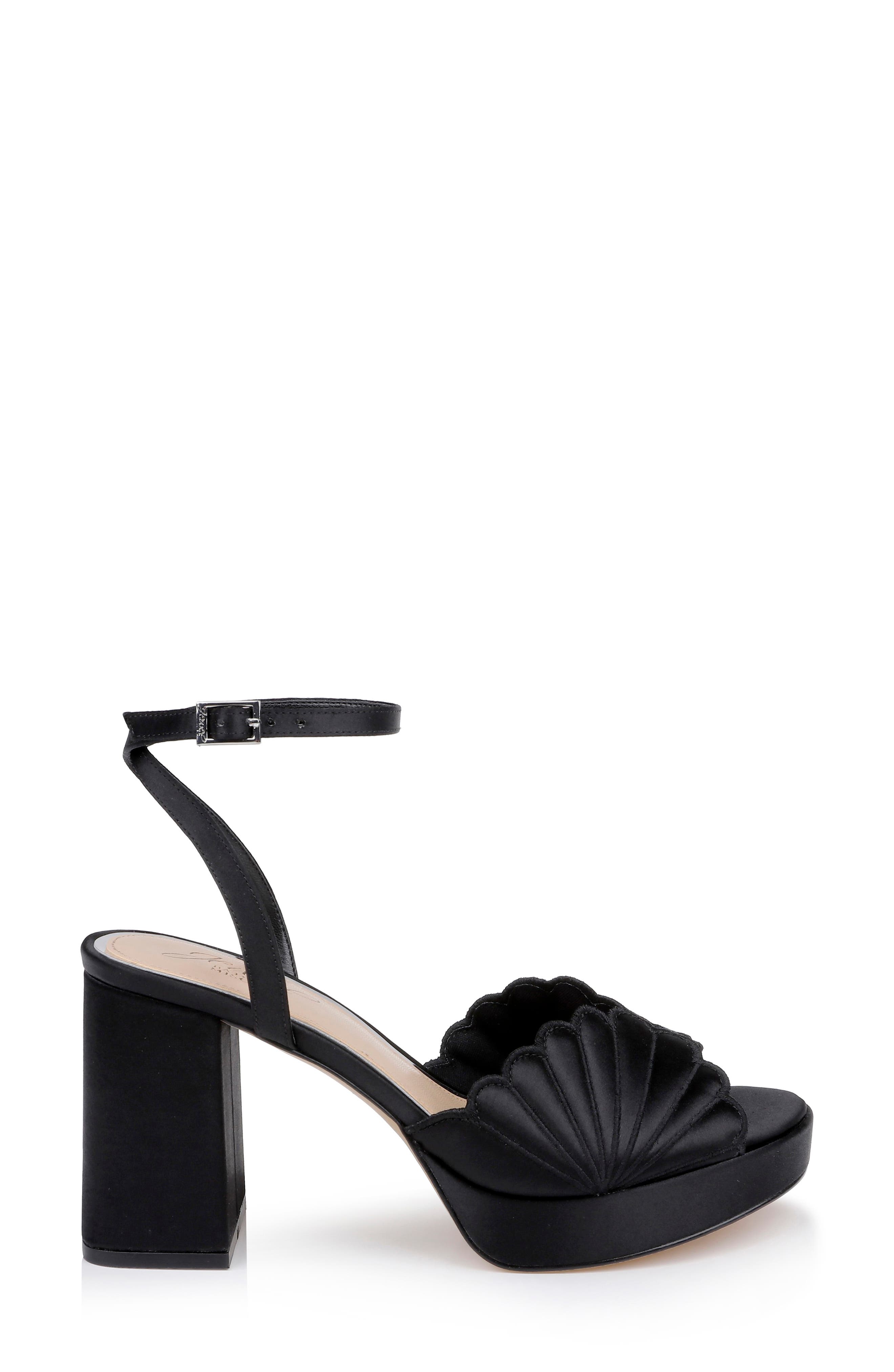 Jewel Badgley Mischka Paola Ankle Strap Platform Sandal, Alternate, color, Black Satin