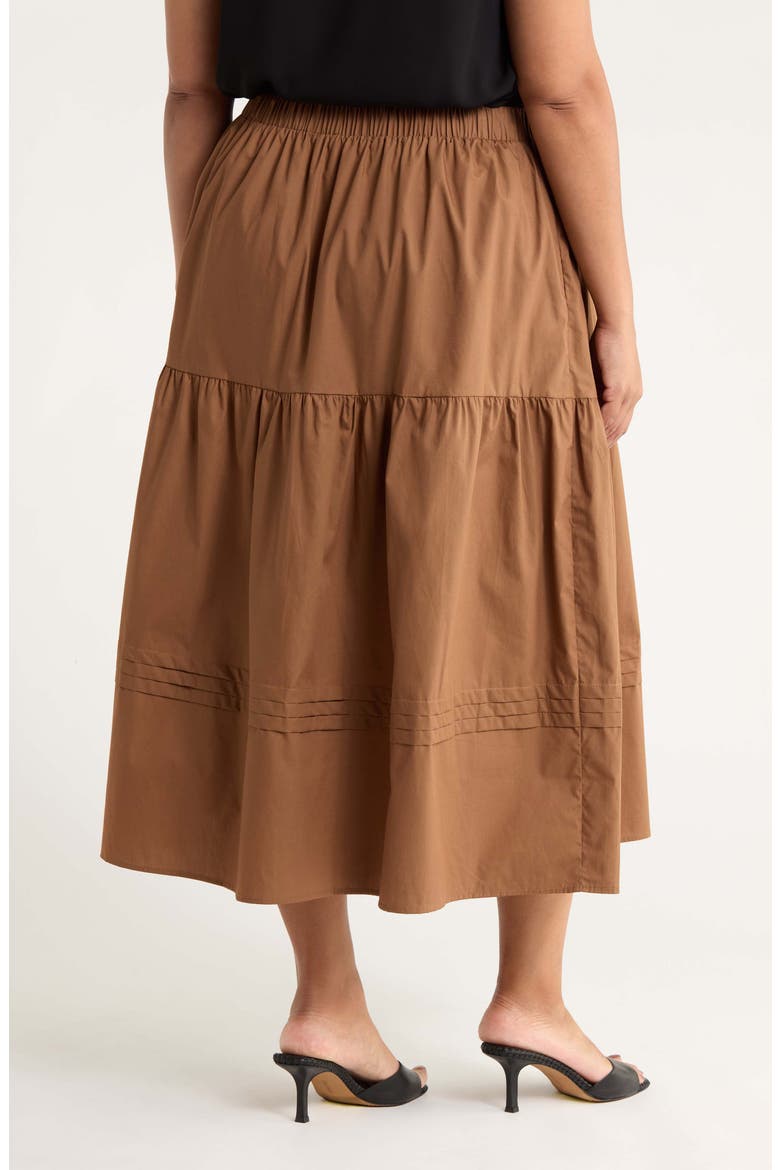 Floral Tiered Cotton Maxi Skirt, Alternate, color, BROWN