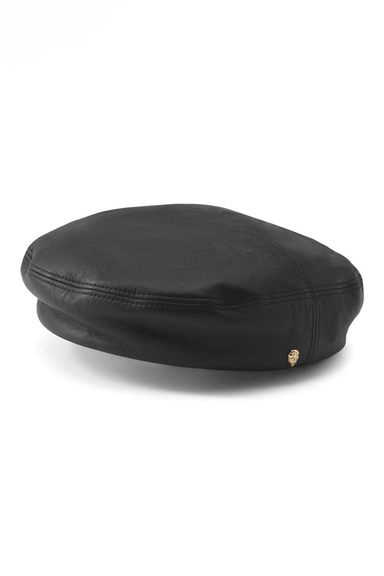 Sasha Leather Beret, Main, color, BLACK