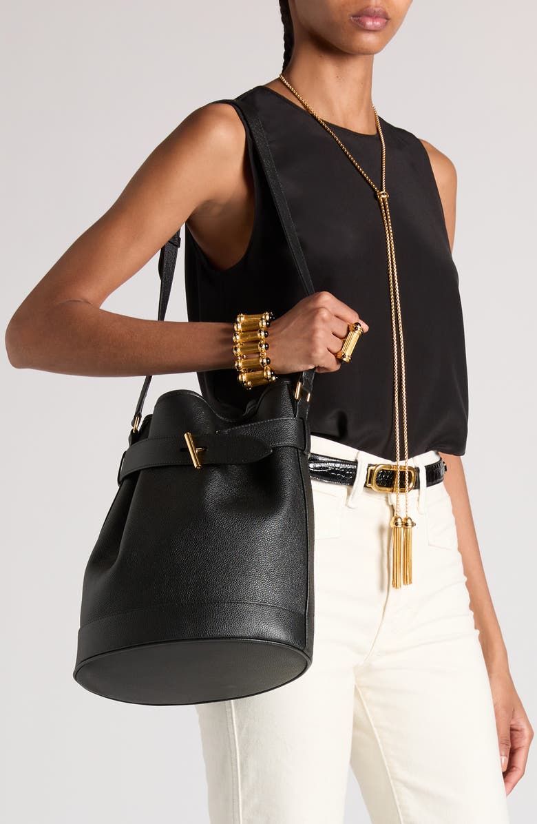 TOM FORD Medium Tara Leather Bucket Bag, Alternate, color,