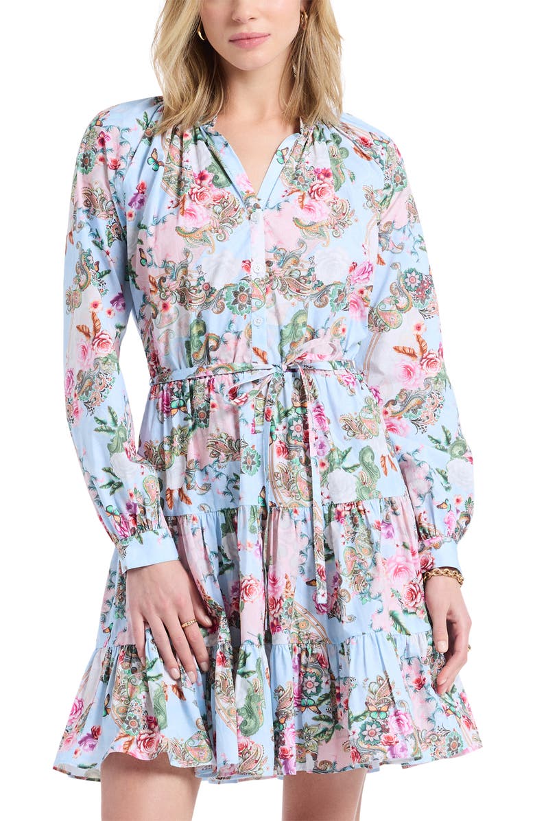 Robert Graham Sydney Paisley Floral Long Sleeve Tiered Shirtdress, Alternate, color, Blue Multi