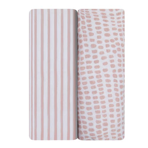 Ely's & Co. Baby Fitted Waterproof Crib Sheet Set 2 Pack in Mauve Stripes & Splash 