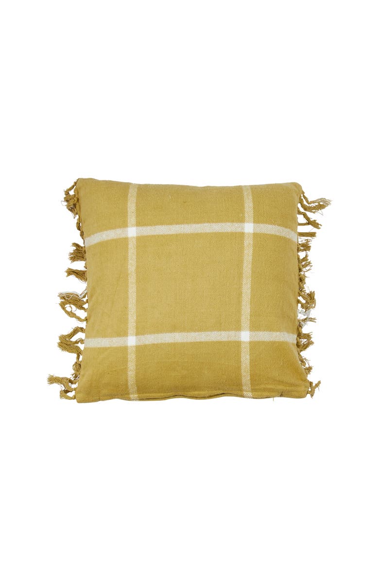 Storied Home Cotton Pillow with Fringe, Main, color, Green