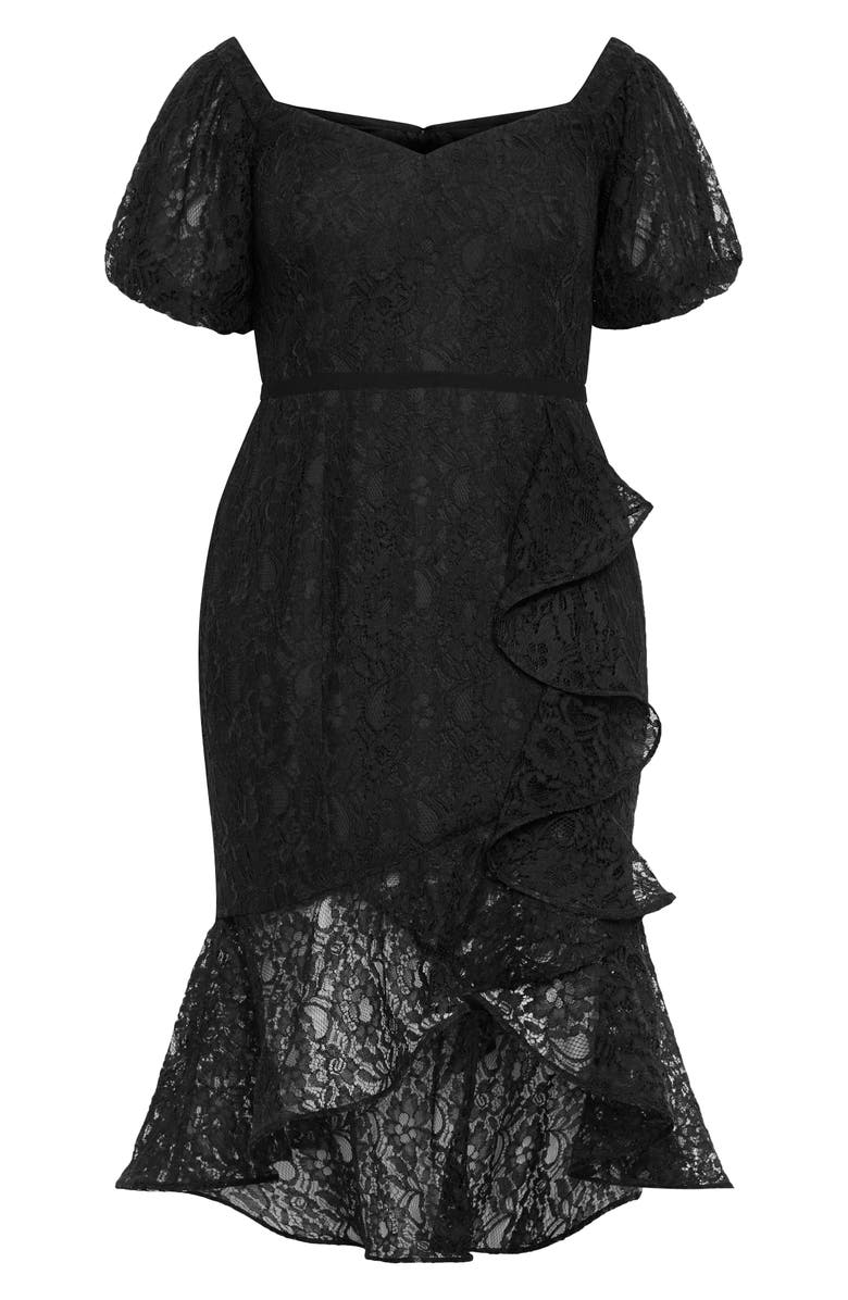 City Chic Lily Off the Shoulder Lace Dress, Alternate, color, Black