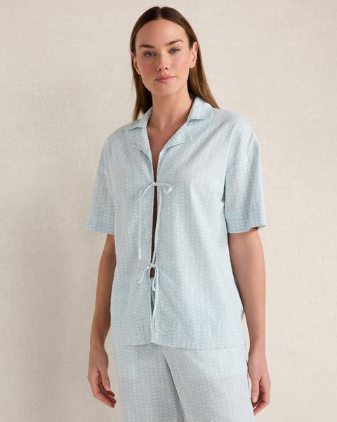 Cotton Linen Faded Dot Pajama Top
