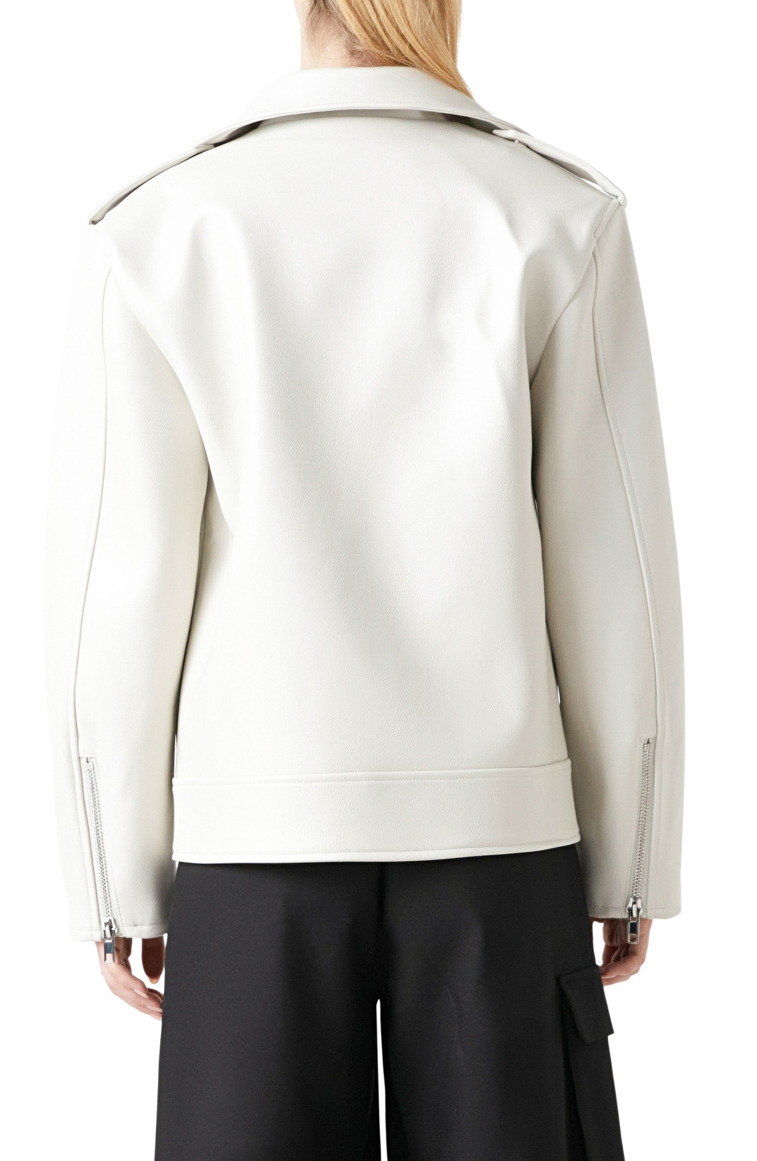 Padded Shoulder Faux Leather Biker Jacket - image 4