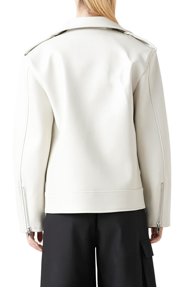 Padded Shoulder Faux Leather Biker Jacket, Alternate, color, BEIGE
