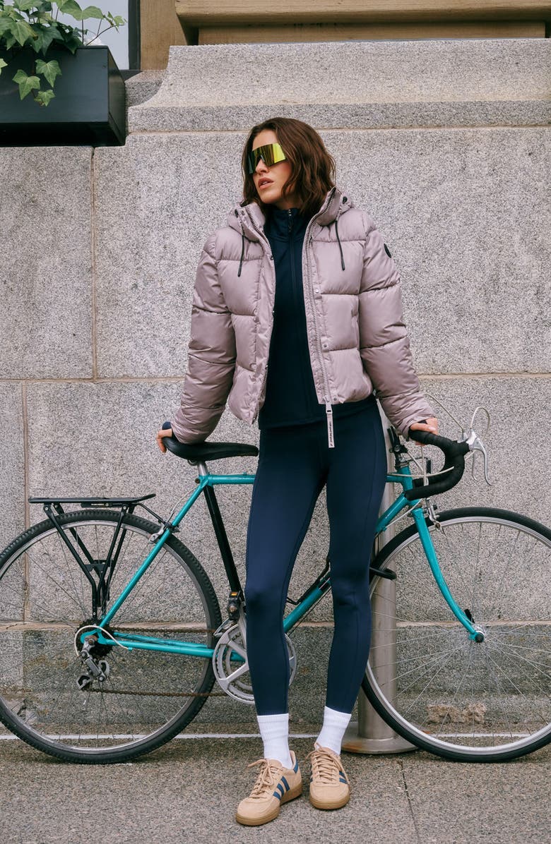 Lole London Waterproof 700 Fill Power Hooded Down Crop Puffer Jacket, Alternate, color, Pebble