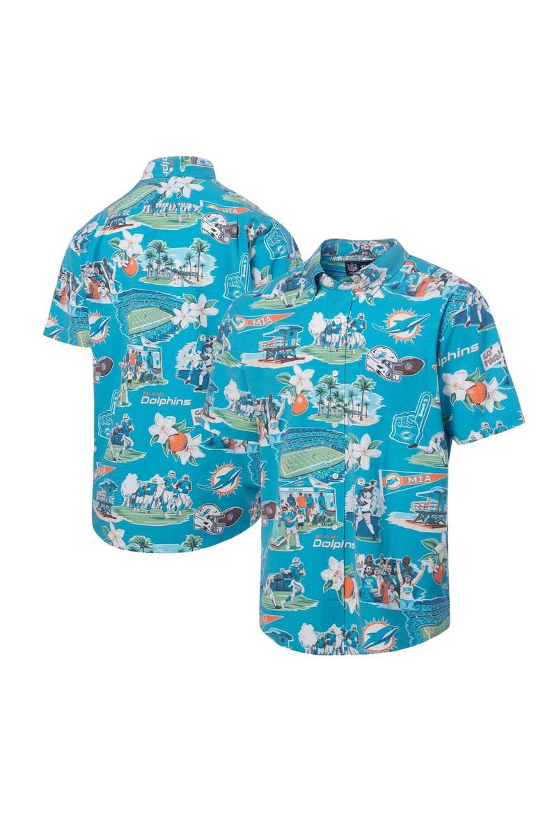Men's Reyn Spooner Aqua Miami Dolphins Scenic Button-Down Shirt, Main, color, Aqua