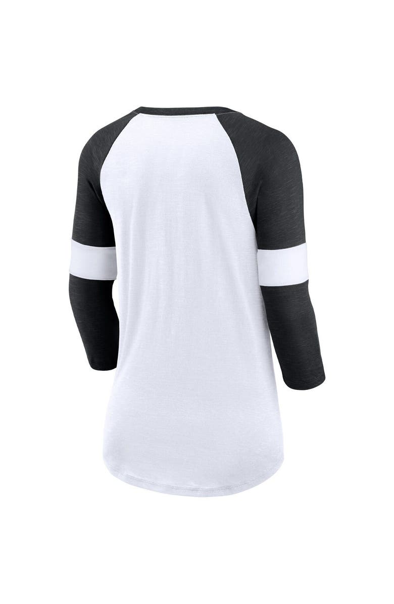 Nike Women's Nike New Orleans Saints White/Heather Black Football Pride Raglan 3/4-Sleeve T-Shirt, Alternate, color, 