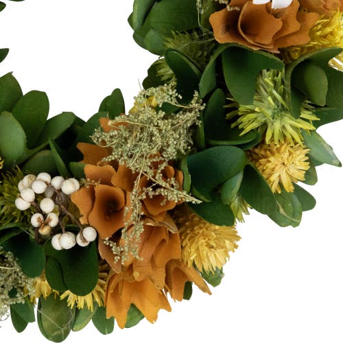 Northlight Mixed Floral Artificial Spring Wreath In Orange