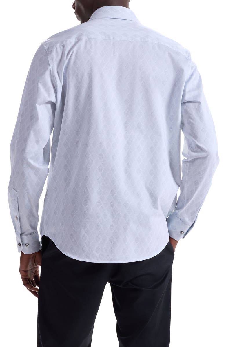 Bugatchi James OoohCotton<sup>®</sup> Leaf Print Button-Up Shirt, Alternate, color, Platinum