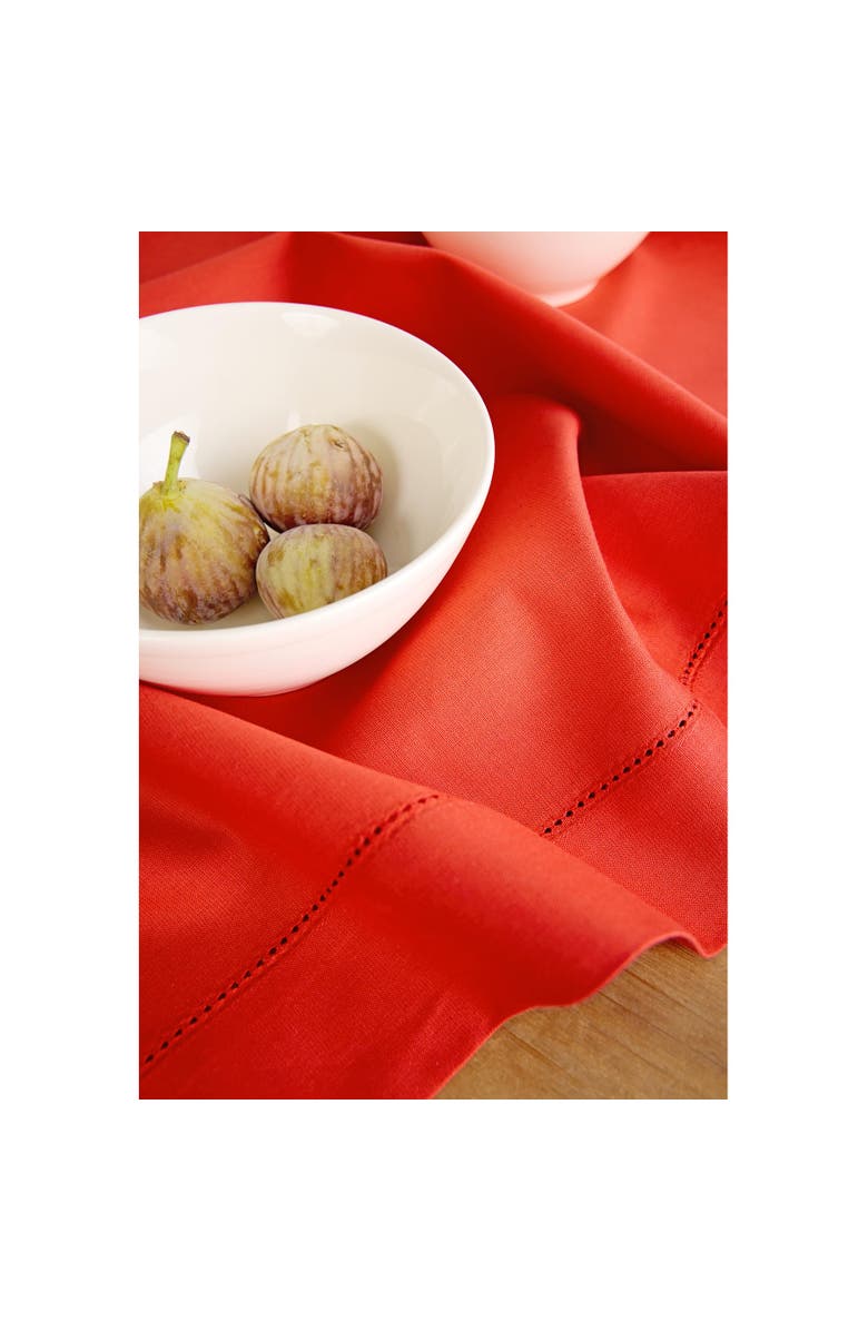 Solino Home Linen Dinner Napkins - Cotton Linen Hemstitch, 20" x 20" Inch, Alternate, color, Poppy Red